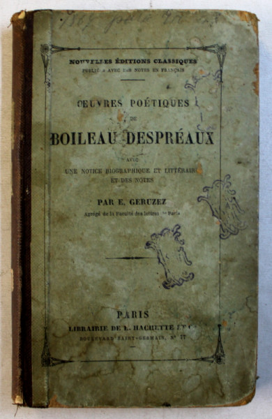 OEUVRES POETIQUES de BOILEAU DESPREAUX , 1866
