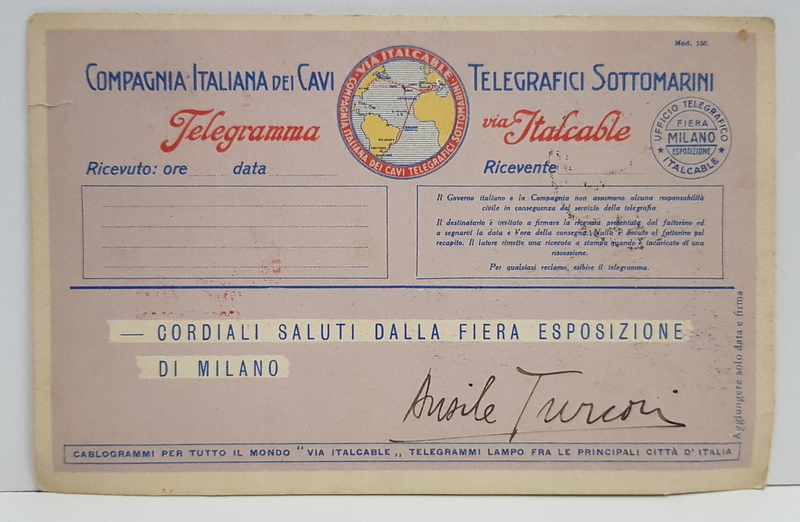 OFFICIO ITALCABLE ALL FIERA ESPOSIZIONE DI MILANO , CARTE POSTALA DE RECLAMA , 1928