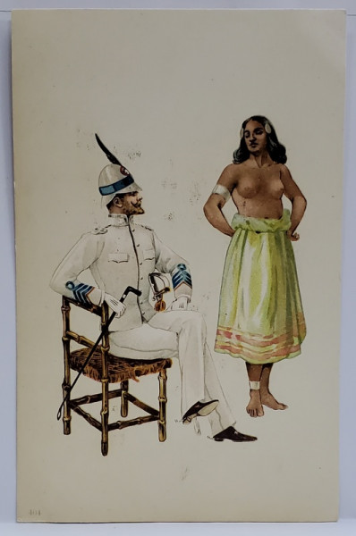 OFITER BRITANIC LANGA O INDIANCA SEMI - NUD , SCENA EROTICA , CROMOLITOGRAFIE , CARTE POSTALA , CLASICA