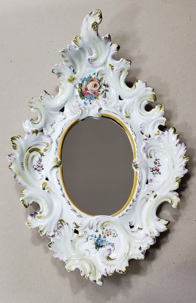 Oglinda cu rama din majolica, pictata manual, Italia, Secol 20