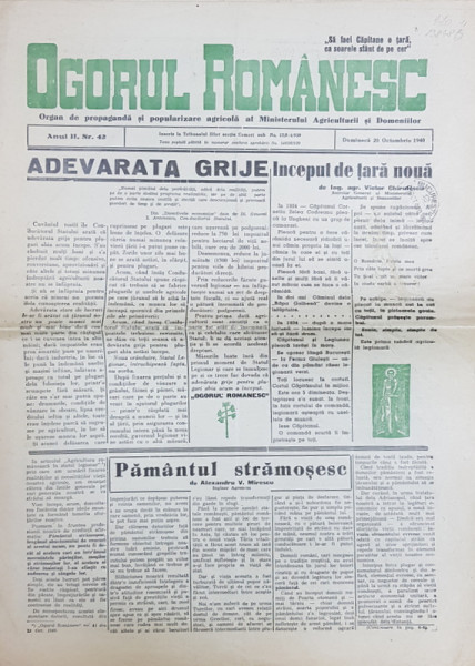 'OGORUL ROMANESC', Anul II, NR. 42, DUMINICA 20 Octombrie 1940