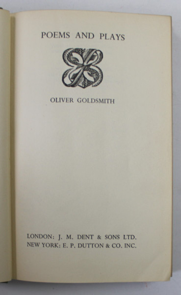 OLIVER GOLDSMITH by POEMS AND PLAYS , 1930