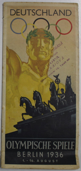 OLYMPISCHE SPIELE , BERLIN , PLIANT TURISTIC CU PROGRAMUL INTRECERILOR SI PREZENTAREA SUMARA A CENTRULUI OLIMPIC SI A ORASULUI , 1-16 AUGUST 1936