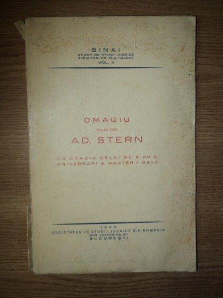 OMAGIU D-LUI DR. AD. STERN, SINAI, VOL.II, BUC. 1929