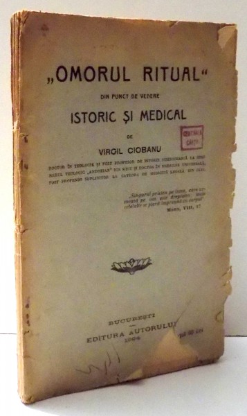 "OMORUL RITUAL" DIN PUNCT DE VEDERE ISTORIC SI MEDICAL de VIRGIL CIOBANU , 1924
