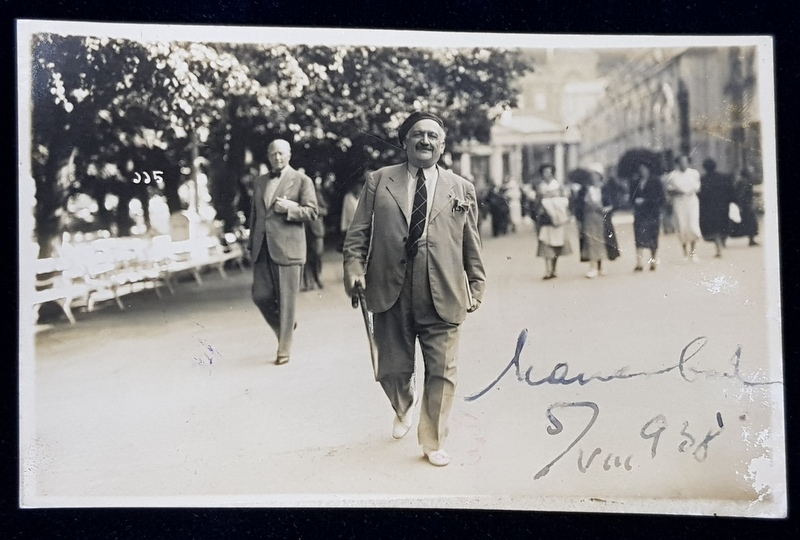 OMUL POLITIC, AVOCAT SI PROFESOR UNIVERSITAR, GRIGORE TRANCU  - IASI ,  IN STATIUNEA MARIENBAD , FOTOGRAFIE TIP CARTE POSTALA , CIRCULATA , DATATA 1938 . , SEMNATA *