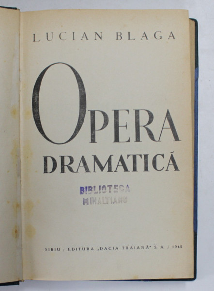 OPERA DRAMATICA de LUCIAN BLAGA , 1942