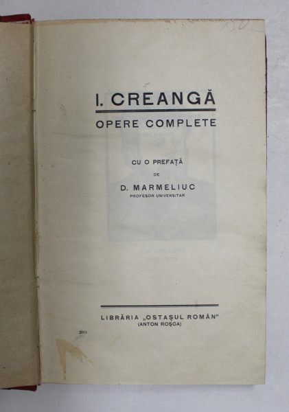 OPERE COMPLETE de ION CREANGA , CERNAUTI 1924