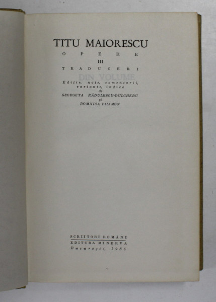 OPERE III de TITU MAIORESCU , 1986
