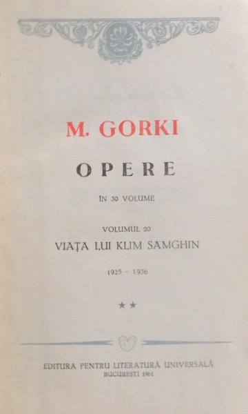 OPERE , VOL. XX de MAXIM GORKI , 1961