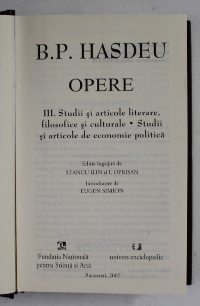 OPERE VOL.3-B.P.HASDEU,BUC.2007