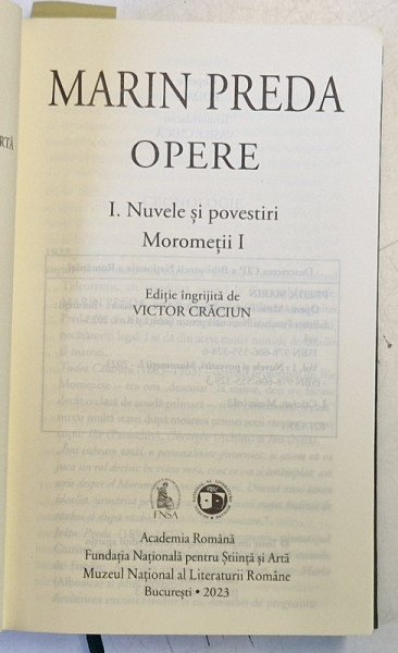 OPERE , VOLUMUL I de MARIN PREDA , 2023 *EDITIE DE LUX , *MICI DEFECTE