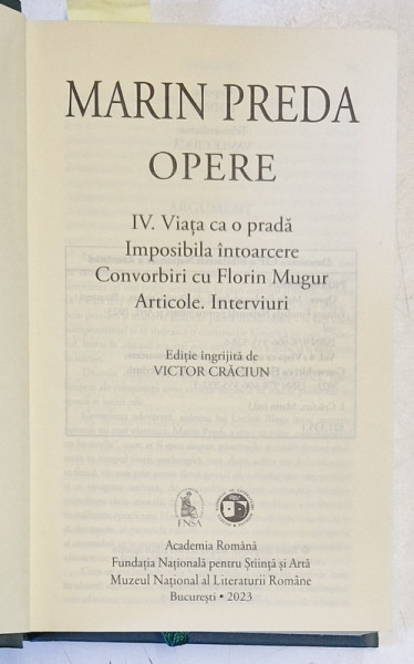 OPERE , VOLUMUL IV de MARIN PREDA , 2023 *EDITIE DE LUX , *MICI DEFECTE
