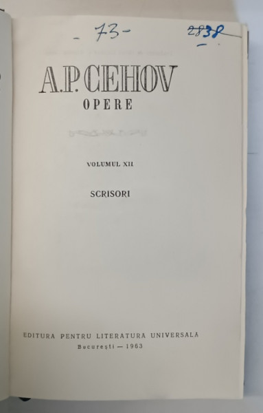 OPERE XII (SCRISORI) de A. P. CEHOV  1963