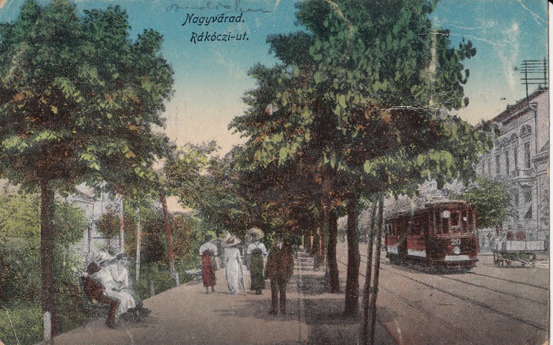 ORADEA , STRADA RAKOCZI , CARTE POSTALA ILUSTRATA , POLICROMA, CIRCULATA , INCEPUTUL SECOLULUI XX