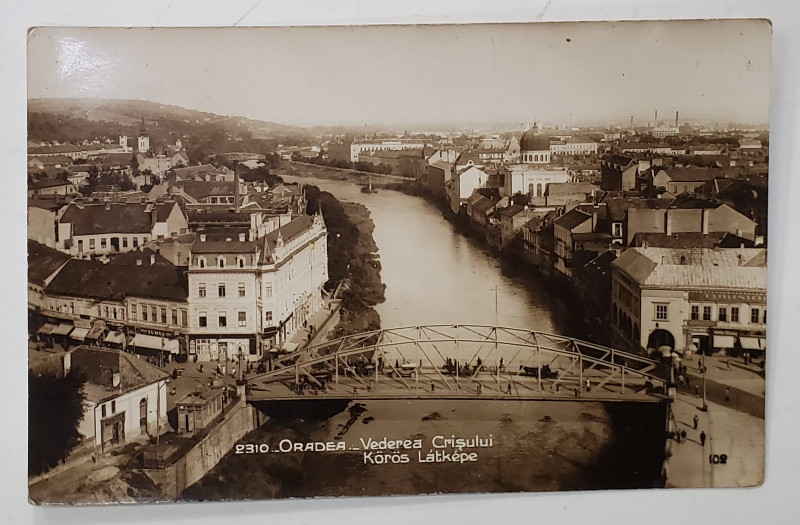 ORADEA , VEDEREA CRISULUI , IN PRIM PLAN PODUL METALIC DIN CENTRU , CARTE POSTALA , INCEPUTUL SECOLULUI XX