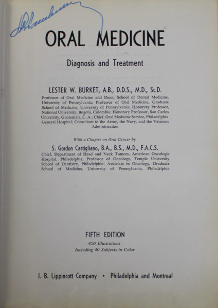 ORAL MEDICINE - DIAGNOSIS AND TREATMENT by LESTER W. BURKET, 1965