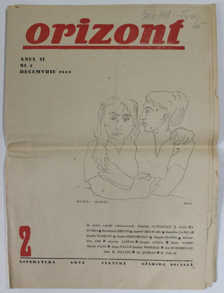 ORIZONT, REVISTA DE LITERATURA , ARTA , CULTURA , GANDIRE SOCIALA , ANUL II , NR. 2 , DEC. 1945