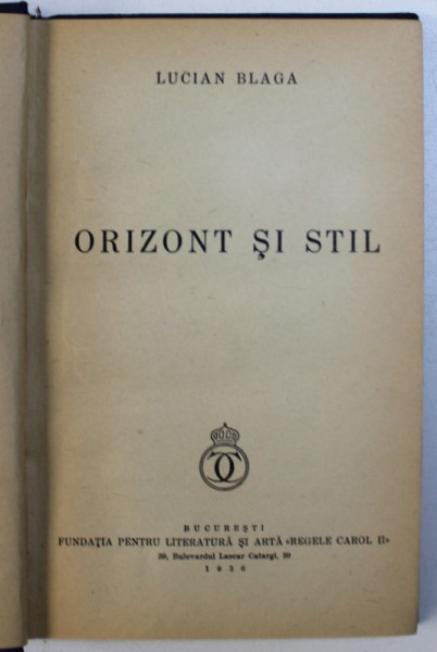 ORIZONT SI STIL de LUCIAN BLAGA  1936