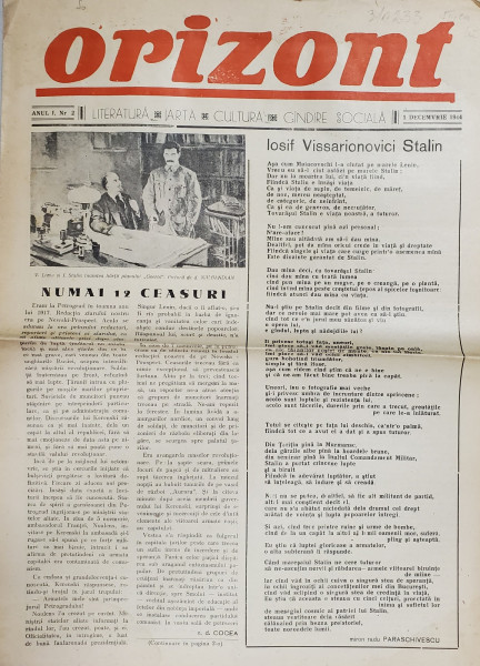 ORIZONT , ZIAR DE LITERATURA , ARTA , CULTURA , GANDIRE SOCIALA , ANUL I , NR. 2 , 1 DECEMBRIE , 1944