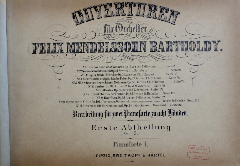OUVERTUREN FUR ORCHESTER von FELIX MENDELSSOHN BARTHOLDY , CONTINE PARTITURI