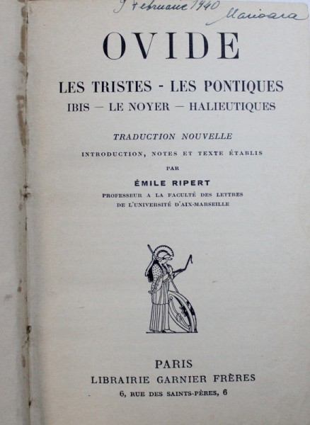 OVIDE, LES TRISTES-LES PONTIQUES par EMILE RIPERT