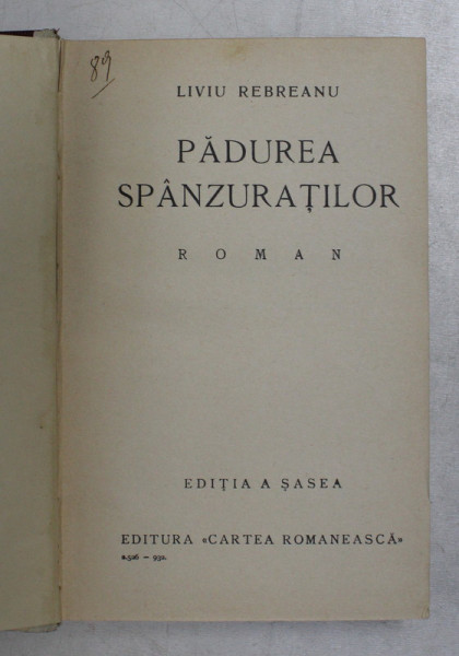 PADUREA SPANZURATILOR roman de LIVIU REBREANU , 1932
