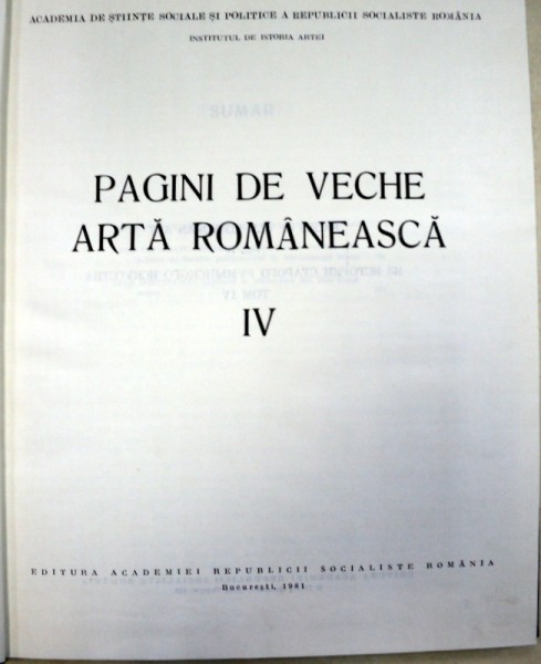 PAGINI DE VECHE ARTA ROMANEASCA  VOL 4  1981