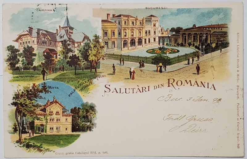 PALATELE  PRINTULUI STIRBEY : CAMPINA , BUFTEA , BUCURESTI , CROMOLITOGRAFIE , CARTE POSTALA CLASICA