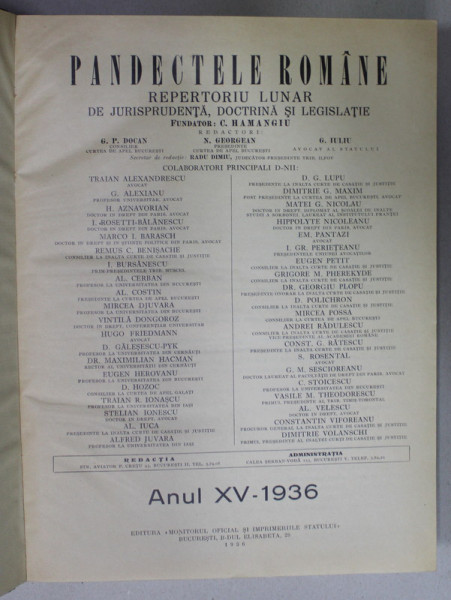 PANDECTELE ROMANE , ANUL XV , 1936