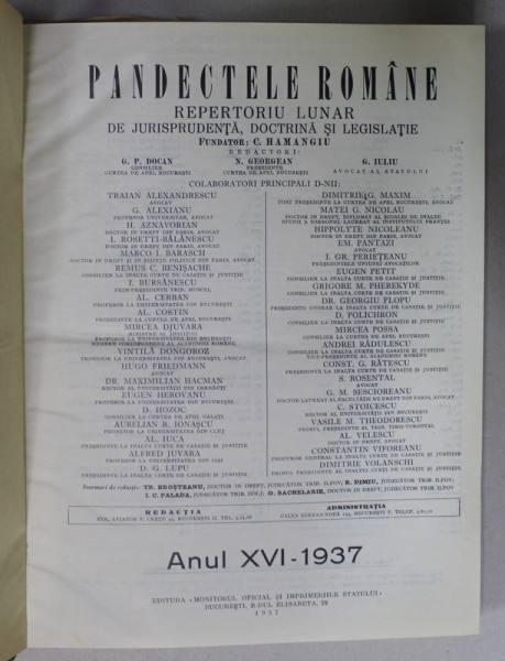 PANDECTELE ROMANE , ANUL XVI , 1937