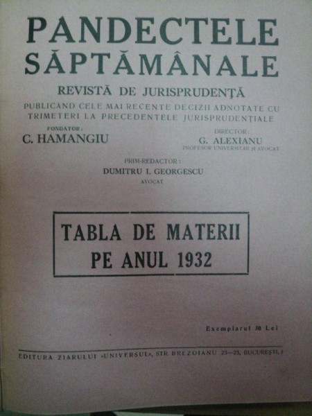 PANDECTELE SAPTAMANALE  1932