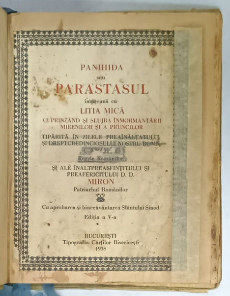 PANIHIDA SAU PARASTASUL IMPREUNA CU LITIA MICA , 1938 , PREZINTA URME DE UZURA , PETE SI LIPITURI CU SCOTCH