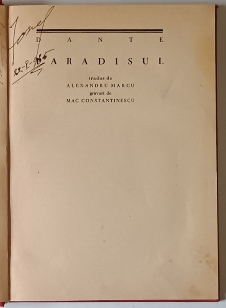 PARADISUL de  DANTE , gravuri de MAC CONSTANTINESCU , 1934 *EXEMPLAR RELEGAT