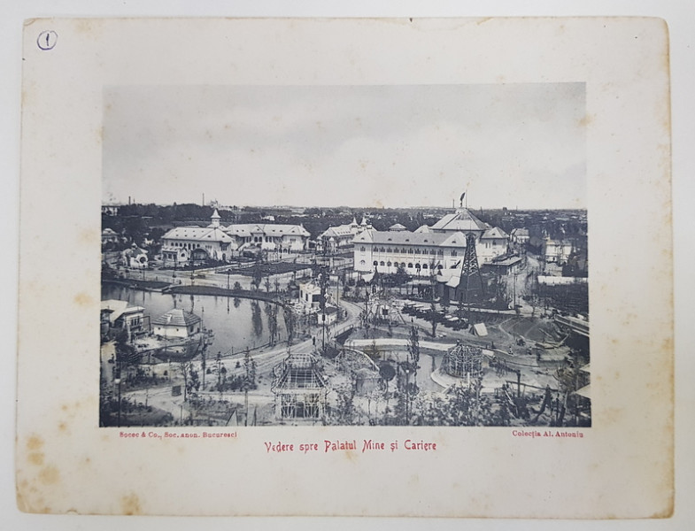 PARCUL CAROL , VEDERE SPRE  PALATUL MINE SI CARIERE  , COLECTIA AL. ANTONIU , FOTOGRAFIE TIPARITA , 1906