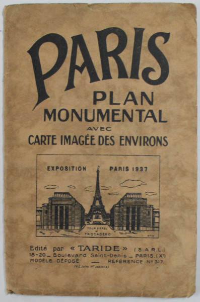 PARIS , PLAN MONUMENTAL AVEC CARTE IMAGEE DES ENVIRONS , 1937
