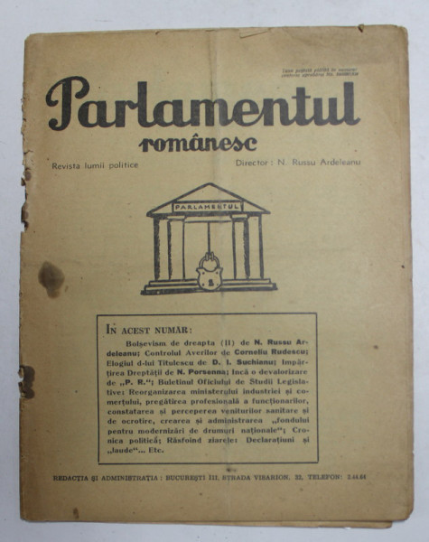 PARLAMENTUL ROMANESC - REVISTA LUMII POLITICE , ANUL VII , NR. 208 , 1 - 5 SEPTEMBRIE , 1936