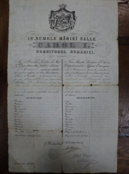 Pasaport Carol I 1872