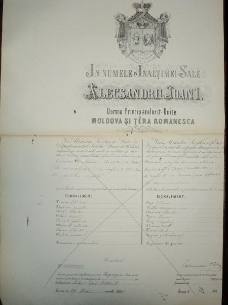 Pasaport in numele Inaltimei Sale Alexandru Ioan Cuza, Principatele Unite 1861