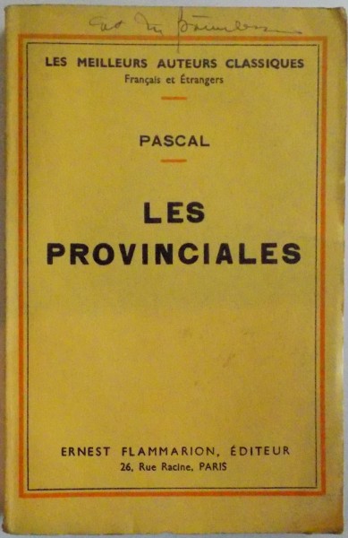 PASCAL. LES PROVINCIALES (TEXTE DE 1656-1657), PARIS  1935