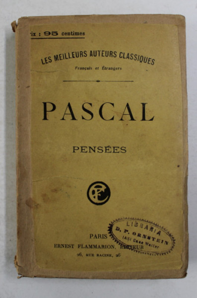 PASCAL - PENSEES , 1937, COPERTA REFACUTA