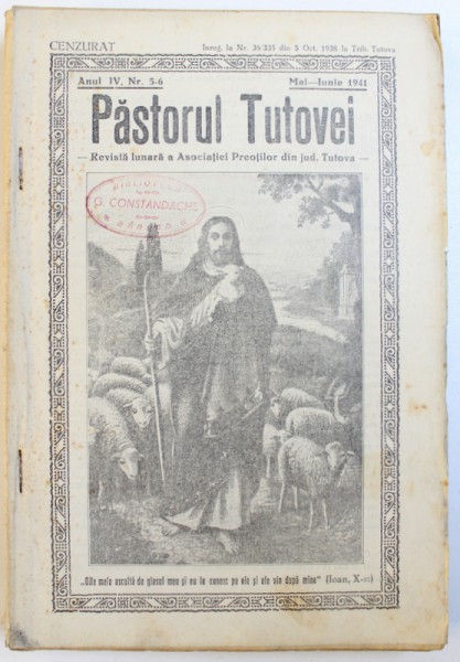 PASTORUL TUTOVEI  - REVISTA LUNARA A ASOCIATIEI PREOTILOR DIN JUD. TUTOVA , ANUL IV , NR. 5 - 6  , MAI - IUNIE  , 1941