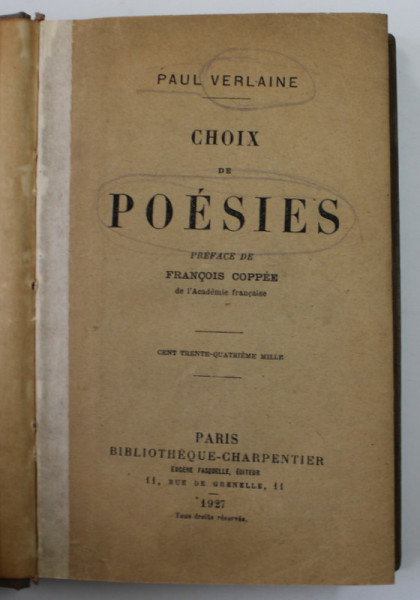 PAUL VERLAINE - CHOIX DE POESIE , 1927