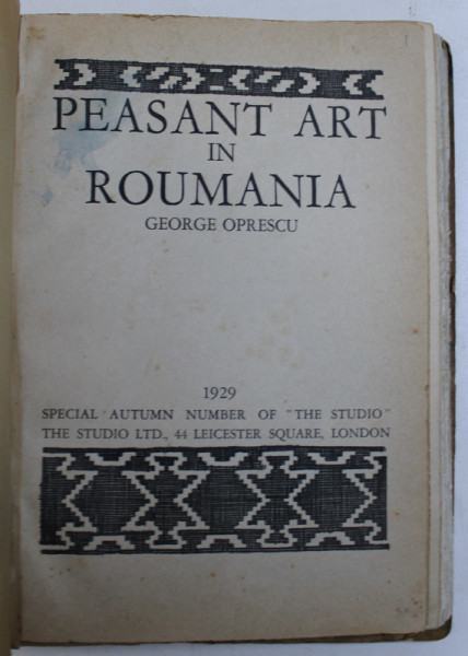 PEASANT ART IN ROUMANIA  de GEORGE OPRESCU 1929