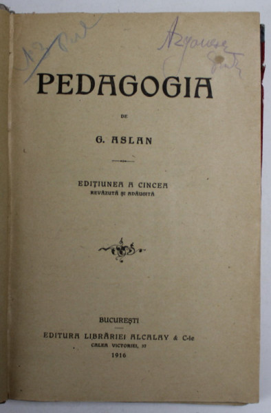 PEDAGOGIA de G. ASLAN , 1916