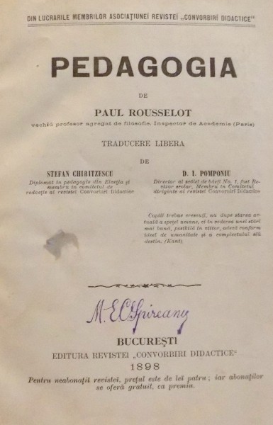 PEDAGOGIA de PAUL ROUSSELOT , 1898