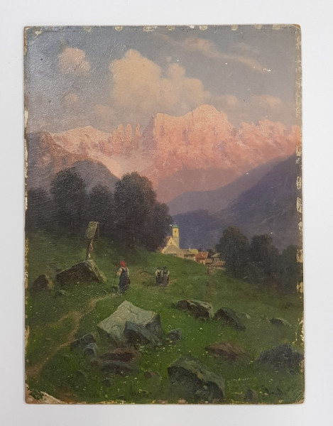 PEISAJ MONTAN ( EUROPA CENTRALA ) - PICTURA SEMNATA  ' J.S ' , MIJLOCUL SECOLULUI XIX