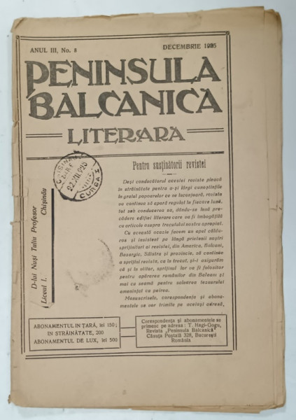 PENINSULA BALCANICA - REVISTA LITERARA , NR. 8 , 1925