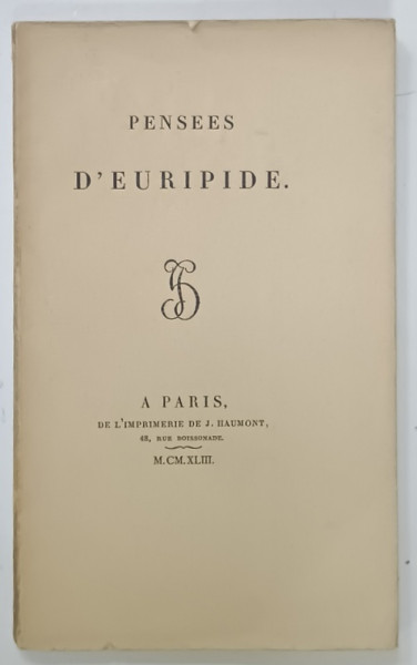 PENSEES D 'EURIPIDE , 1943 , EXEMPLAR NR. 1047 DIN 1600