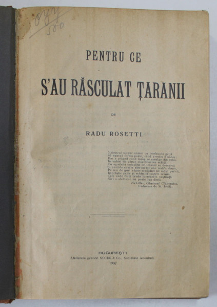 PENTRU CE S - AU RASCULAT TARANII de RADU ROSETTI , 1907